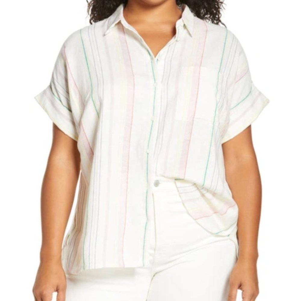 Madewell Linen Blend Daily Shirt in Rainbow Stripe